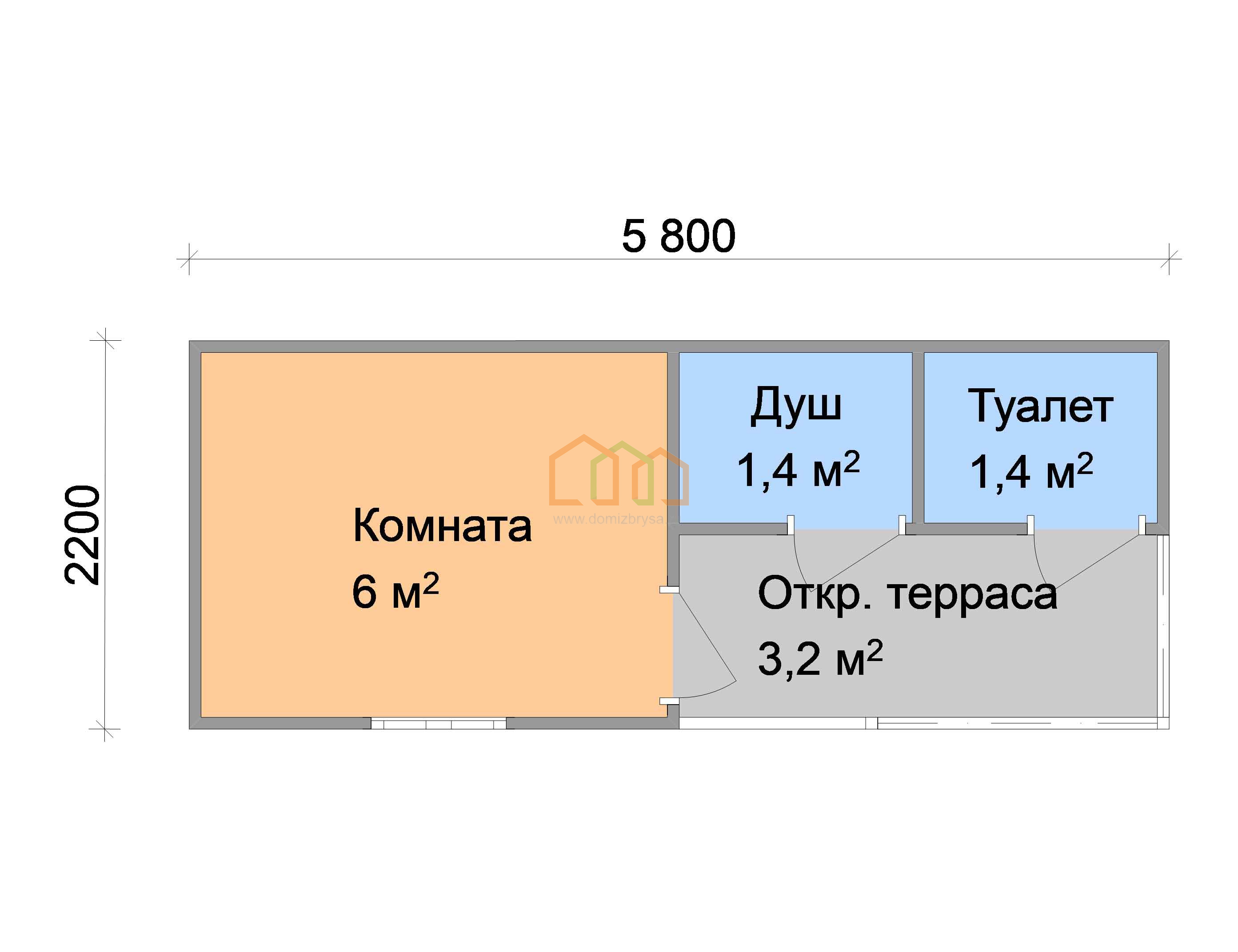 Дачная бытовка Василёк - 9 5.8x2.2 Площадь: 12.76 м² с крыльцом в готовом  виде с душем и туалетом под ключ в Пестово и области