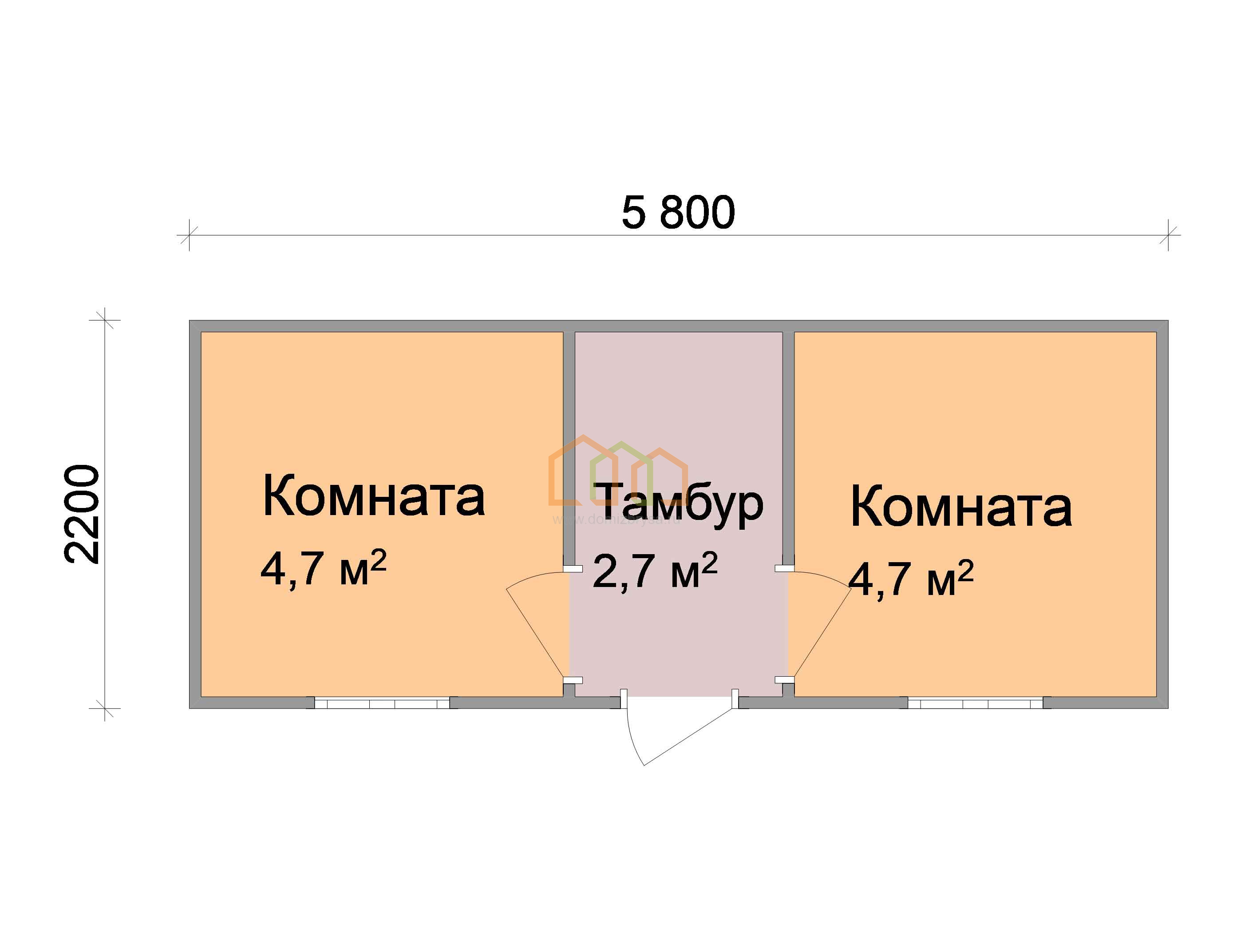 Дачная бытовка 2-х комнатная Лилия - 3 (С) 5.8x2.2 Площадь: 12.76 м² со  сборкой на участке под ключ в Пестово и области